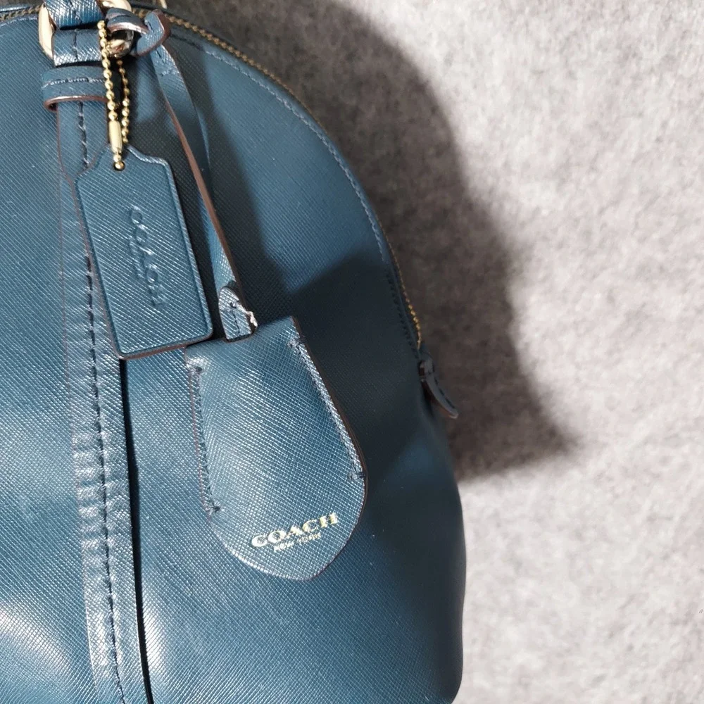 Coach Leather Satchel Crossbody Bag Dark Teal‎ Gold Hardware Top Handle